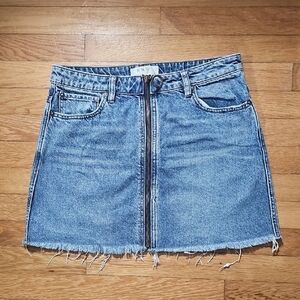 We The Free ..Denim Skirt with Frayed Hem and Zipper Down The Front